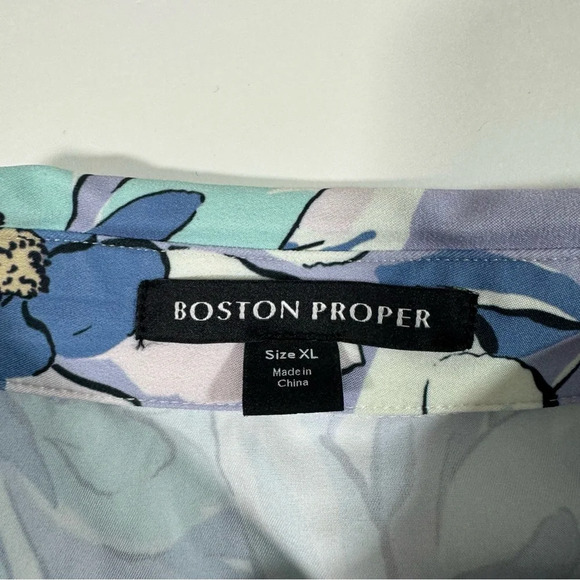 Boston Proper Lillies Print Shirt Victoria Chic Drama Sleeve Purple - Picture 4 of 6
